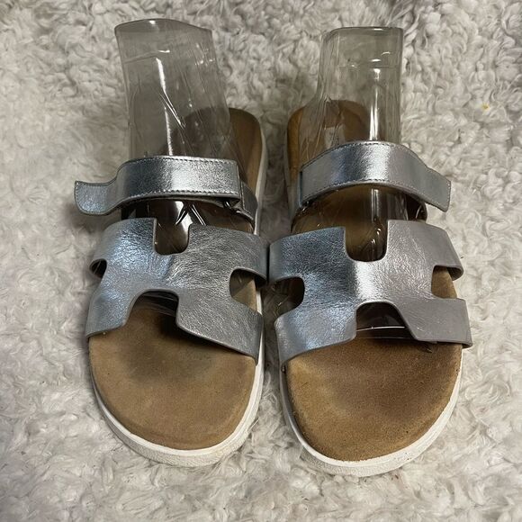 Steve Madden Mayen leather silver Adjustable Slide Sandals SZ10M - Picture 3 of 6